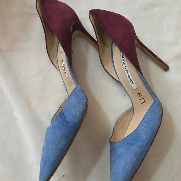 Manolo Blahnik Tayler Suede Heels - Purple, Blue, - Picture 5 of 10